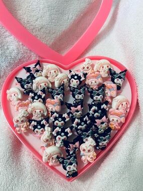 Kids Pink Heart Jewelry Box with Cute Character 36pcs Rings